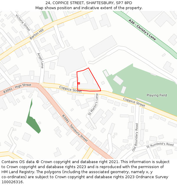 24, COPPICE STREET, SHAFTESBURY, SP7 8PD: Location map and indicative extent of plot
