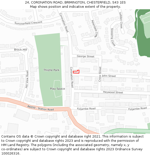 24, CORONATION ROAD, BRIMINGTON, CHESTERFIELD, S43 1ES: Location map and indicative extent of plot