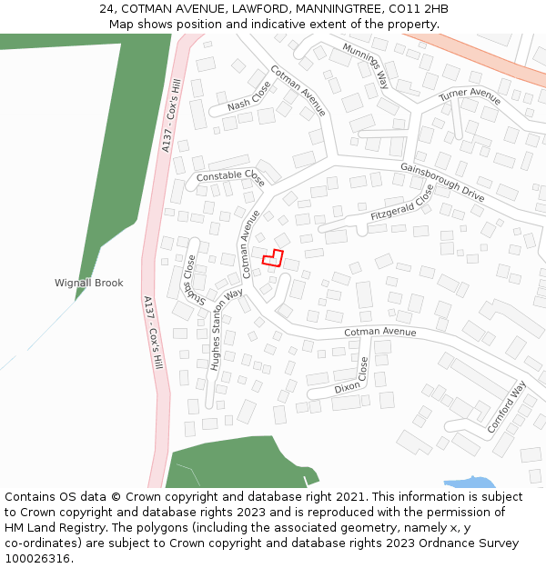 24, COTMAN AVENUE, LAWFORD, MANNINGTREE, CO11 2HB: Location map and indicative extent of plot