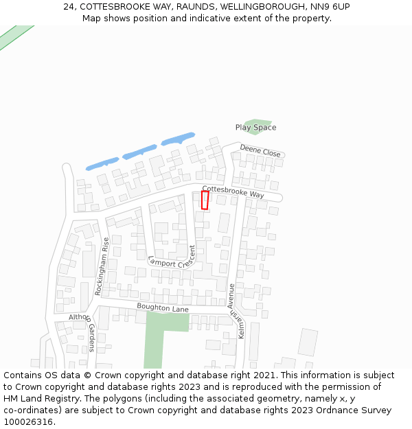 24, COTTESBROOKE WAY, RAUNDS, WELLINGBOROUGH, NN9 6UP: Location map and indicative extent of plot