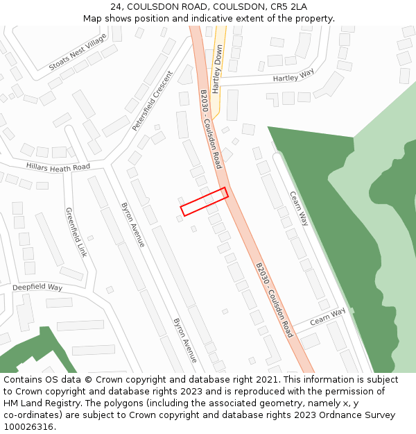24, COULSDON ROAD, COULSDON, CR5 2LA: Location map and indicative extent of plot