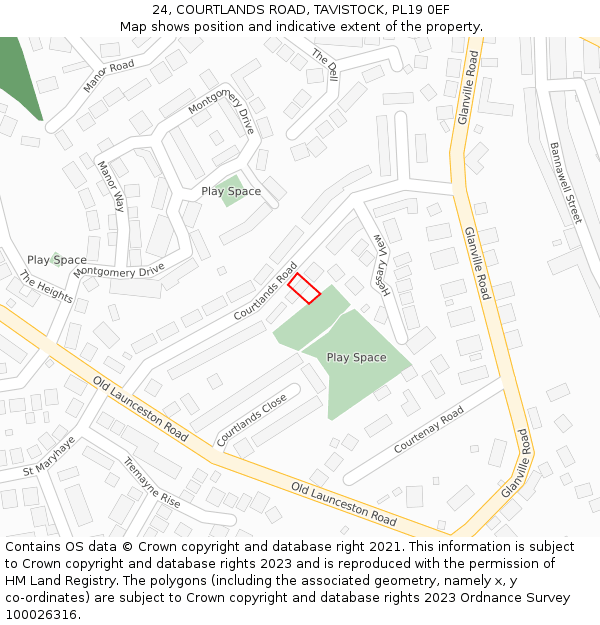24, COURTLANDS ROAD, TAVISTOCK, PL19 0EF: Location map and indicative extent of plot