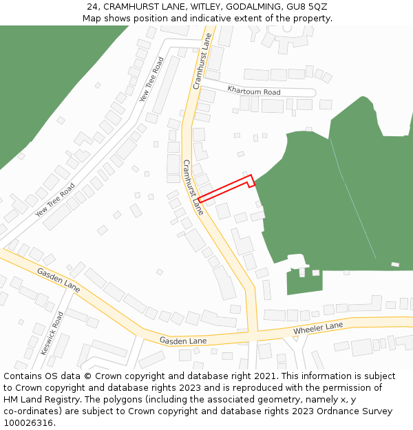 24, CRAMHURST LANE, WITLEY, GODALMING, GU8 5QZ: Location map and indicative extent of plot