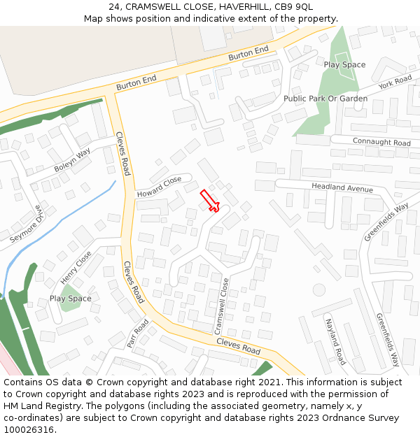 24, CRAMSWELL CLOSE, HAVERHILL, CB9 9QL: Location map and indicative extent of plot