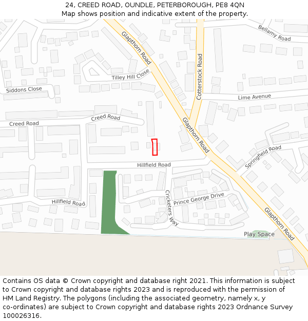 24, CREED ROAD, OUNDLE, PETERBOROUGH, PE8 4QN: Location map and indicative extent of plot