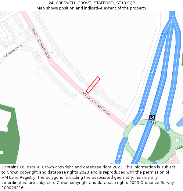 24, CRESWELL GROVE, STAFFORD, ST18 9QP: Location map and indicative extent of plot