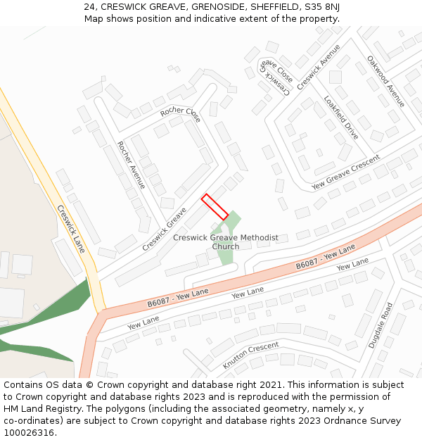 24, CRESWICK GREAVE, GRENOSIDE, SHEFFIELD, S35 8NJ: Location map and indicative extent of plot