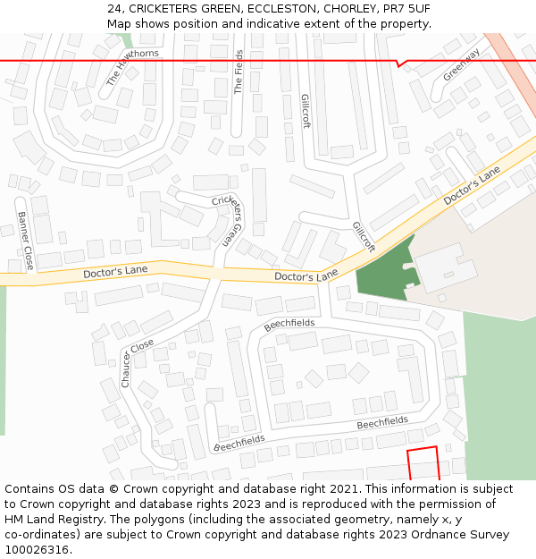 24, CRICKETERS GREEN, ECCLESTON, CHORLEY, PR7 5UF: Location map and indicative extent of plot