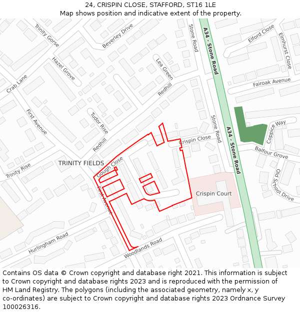 24, CRISPIN CLOSE, STAFFORD, ST16 1LE: Location map and indicative extent of plot