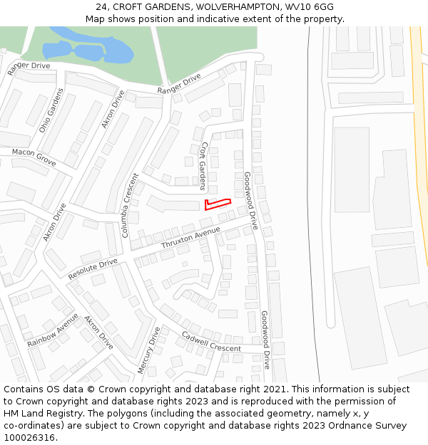24, CROFT GARDENS, WOLVERHAMPTON, WV10 6GG: Location map and indicative extent of plot