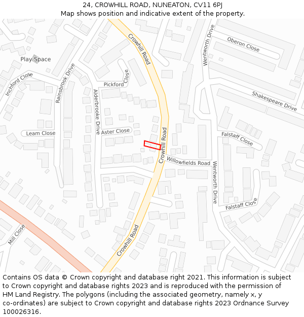 24, CROWHILL ROAD, NUNEATON, CV11 6PJ: Location map and indicative extent of plot
