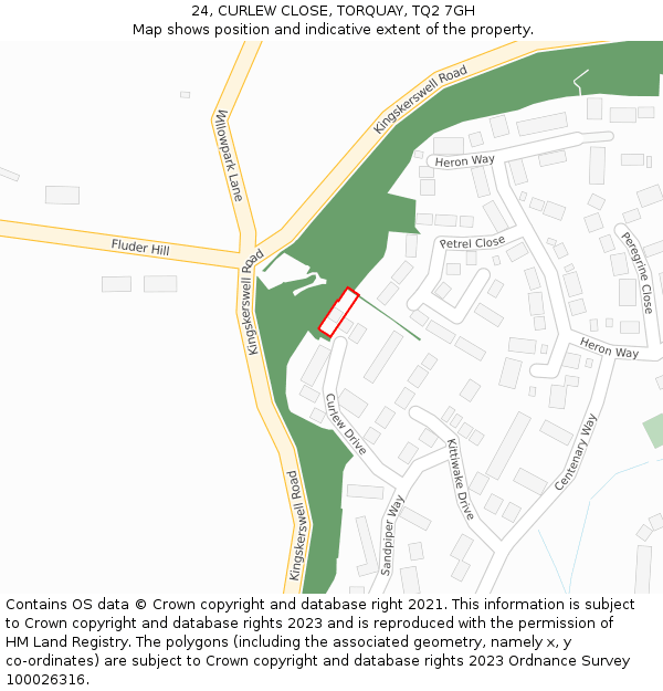 24, CURLEW CLOSE, TORQUAY, TQ2 7GH: Location map and indicative extent of plot