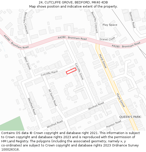 24, CUTCLIFFE GROVE, BEDFORD, MK40 4DB: Location map and indicative extent of plot