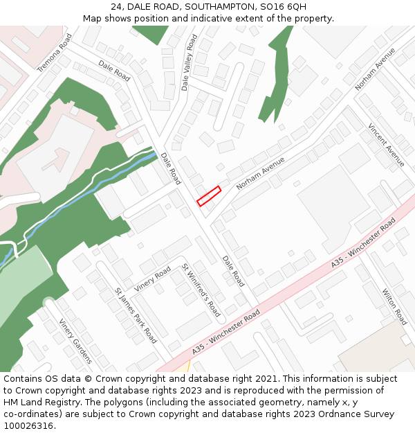 24, DALE ROAD, SOUTHAMPTON, SO16 6QH: Location map and indicative extent of plot