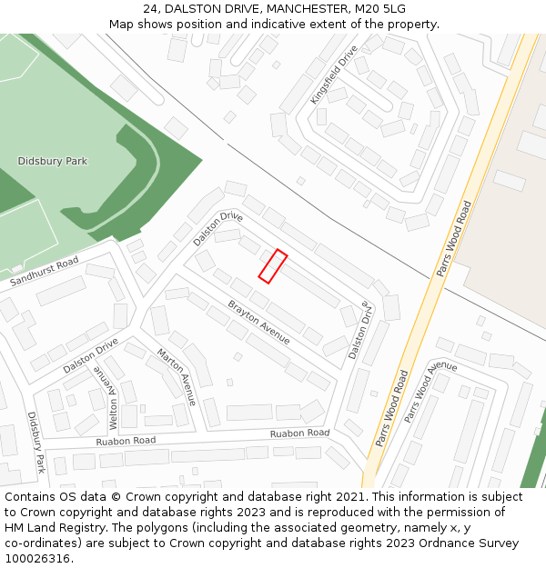 24, DALSTON DRIVE, MANCHESTER, M20 5LG: Location map and indicative extent of plot