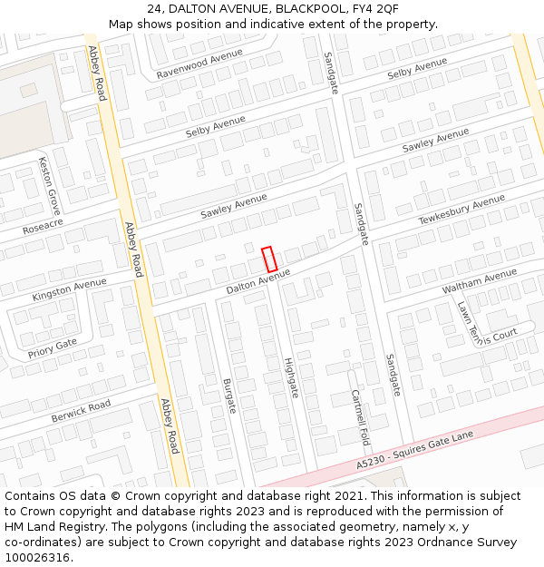 24, DALTON AVENUE, BLACKPOOL, FY4 2QF: Location map and indicative extent of plot