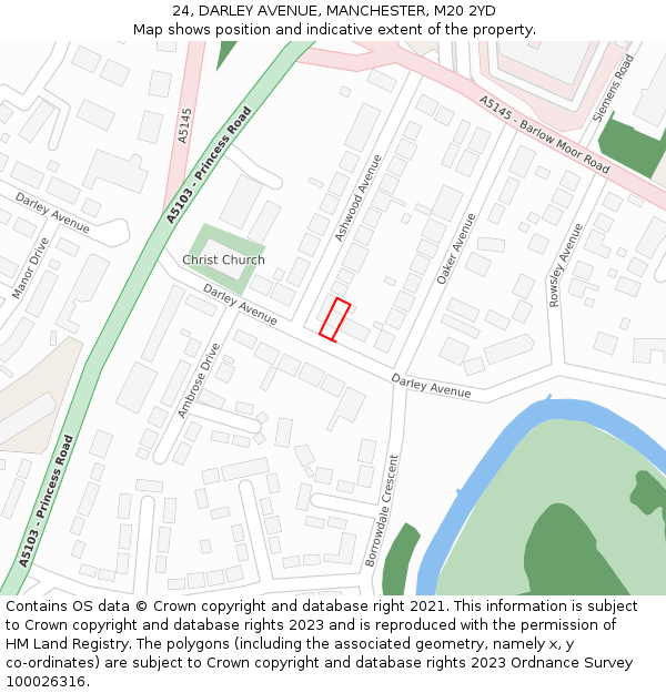 24, DARLEY AVENUE, MANCHESTER, M20 2YD: Location map and indicative extent of plot