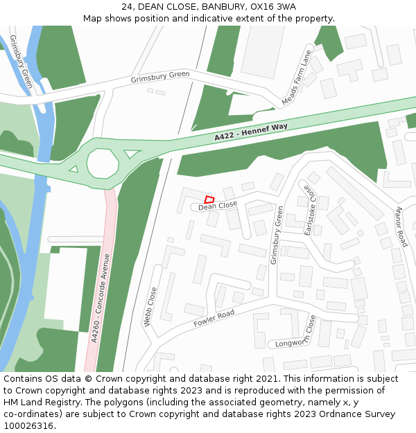 24, DEAN CLOSE, BANBURY, OX16 3WA: Location map and indicative extent of plot