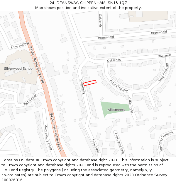 24, DEANSWAY, CHIPPENHAM, SN15 1QZ: Location map and indicative extent of plot