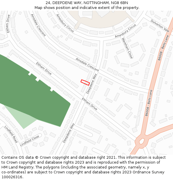 24, DEEPDENE WAY, NOTTINGHAM, NG8 6BN: Location map and indicative extent of plot