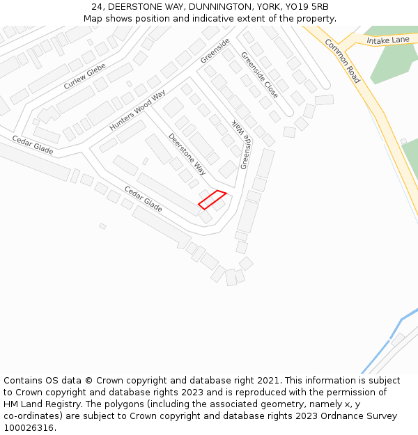 24, DEERSTONE WAY, DUNNINGTON, YORK, YO19 5RB: Location map and indicative extent of plot