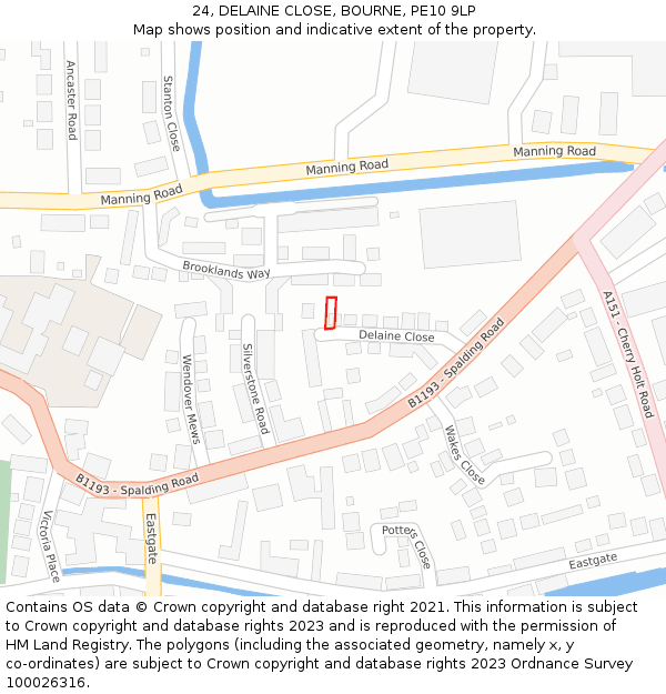 24, DELAINE CLOSE, BOURNE, PE10 9LP: Location map and indicative extent of plot