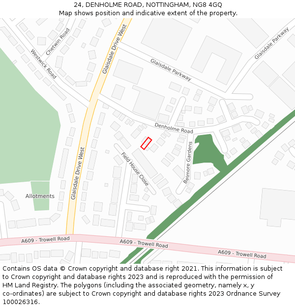 24, DENHOLME ROAD, NOTTINGHAM, NG8 4GQ: Location map and indicative extent of plot