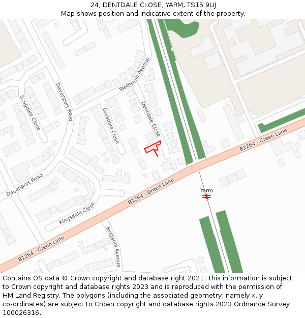 24, DENTDALE CLOSE, YARM, TS15 9UJ: Location map and indicative extent of plot