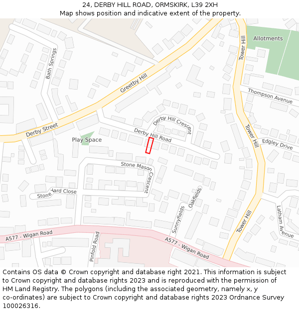 24, DERBY HILL ROAD, ORMSKIRK, L39 2XH: Location map and indicative extent of plot