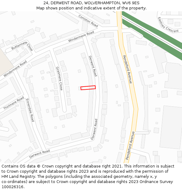 24, DERWENT ROAD, WOLVERHAMPTON, WV6 9ES: Location map and indicative extent of plot
