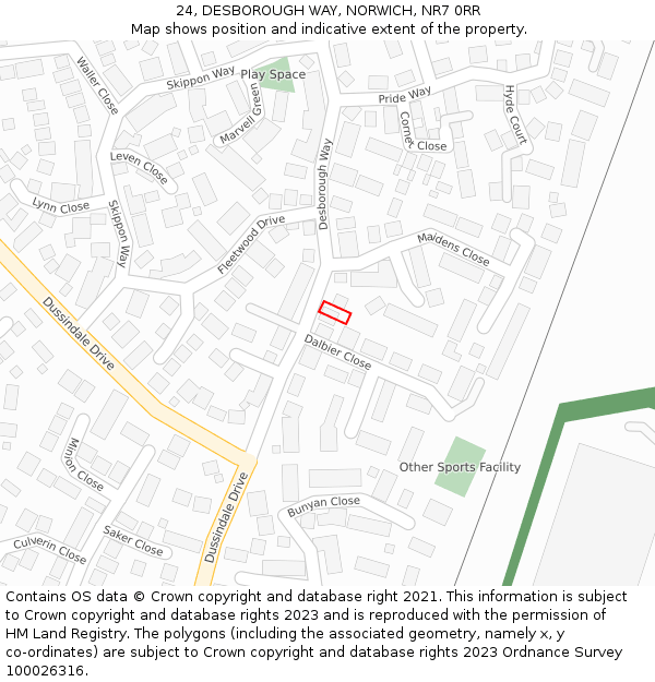 24, DESBOROUGH WAY, NORWICH, NR7 0RR: Location map and indicative extent of plot