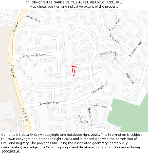 24, DEVONSHIRE GARDENS, TILEHURST, READING, RG31 6FW: Location map and indicative extent of plot