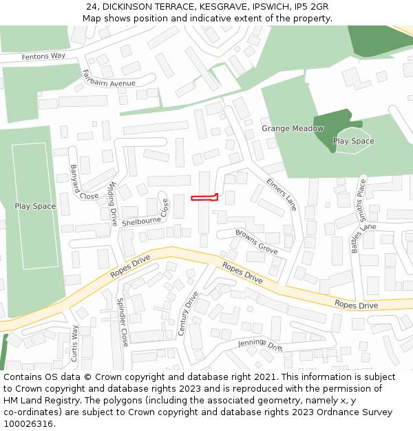 24, DICKINSON TERRACE, KESGRAVE, IPSWICH, IP5 2GR: Location map and indicative extent of plot