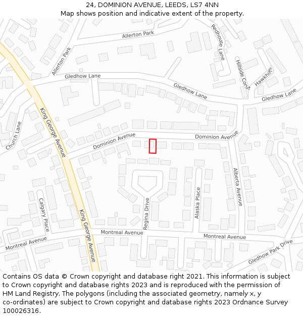 24, DOMINION AVENUE, LEEDS, LS7 4NN: Location map and indicative extent of plot