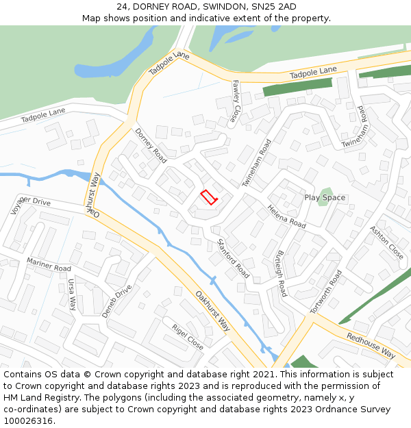 24, DORNEY ROAD, SWINDON, SN25 2AD: Location map and indicative extent of plot
