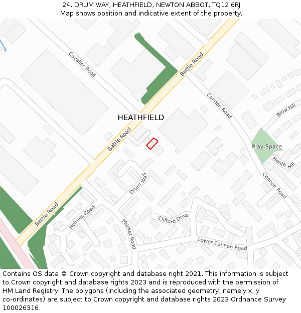 24, DRUM WAY, HEATHFIELD, NEWTON ABBOT, TQ12 6RJ: Location map and indicative extent of plot