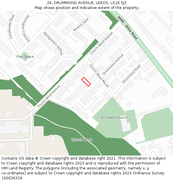 24, DRUMMOND AVENUE, LEEDS, LS16 5JZ: Location map and indicative extent of plot