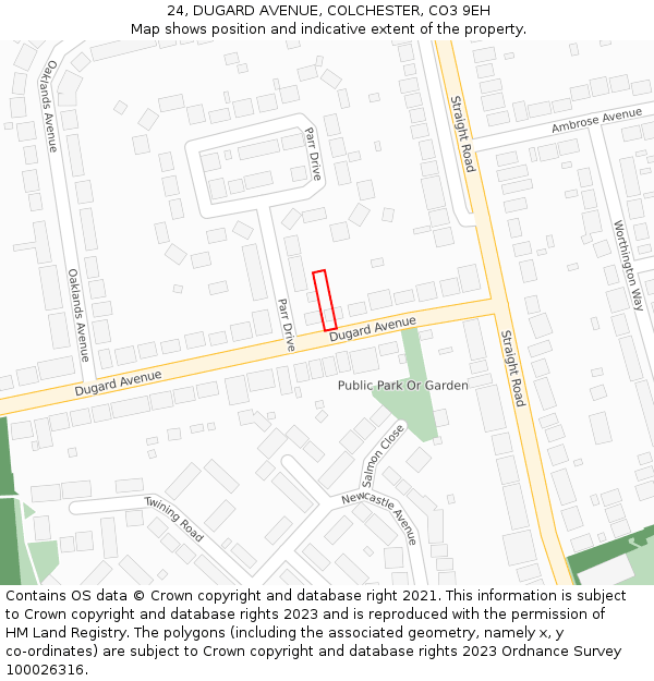 24, DUGARD AVENUE, COLCHESTER, CO3 9EH: Location map and indicative extent of plot