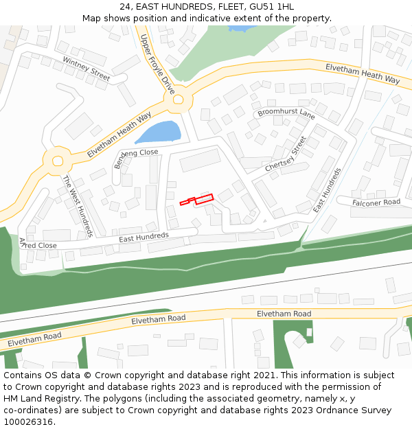 24, EAST HUNDREDS, FLEET, GU51 1HL: Location map and indicative extent of plot