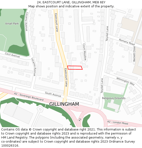 24, EASTCOURT LANE, GILLINGHAM, ME8 6EY: Location map and indicative extent of plot