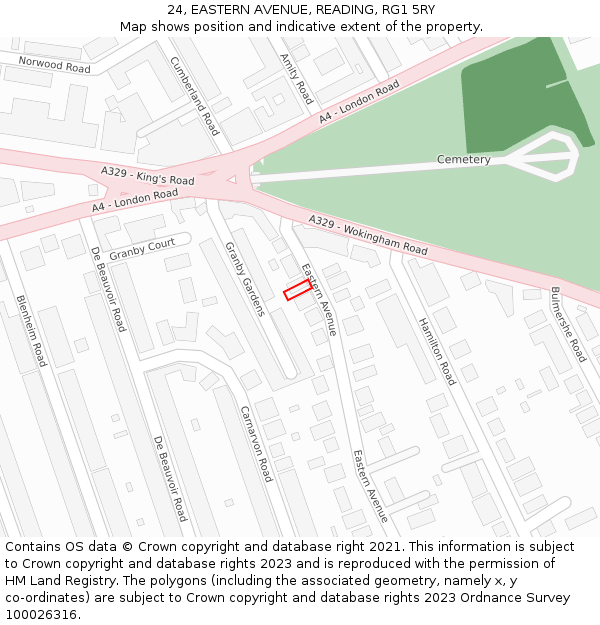 24, EASTERN AVENUE, READING, RG1 5RY: Location map and indicative extent of plot