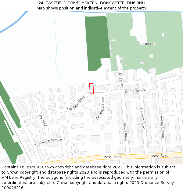 24, EASTFIELD DRIVE, ASKERN, DONCASTER, DN6 0NU: Location map and indicative extent of plot