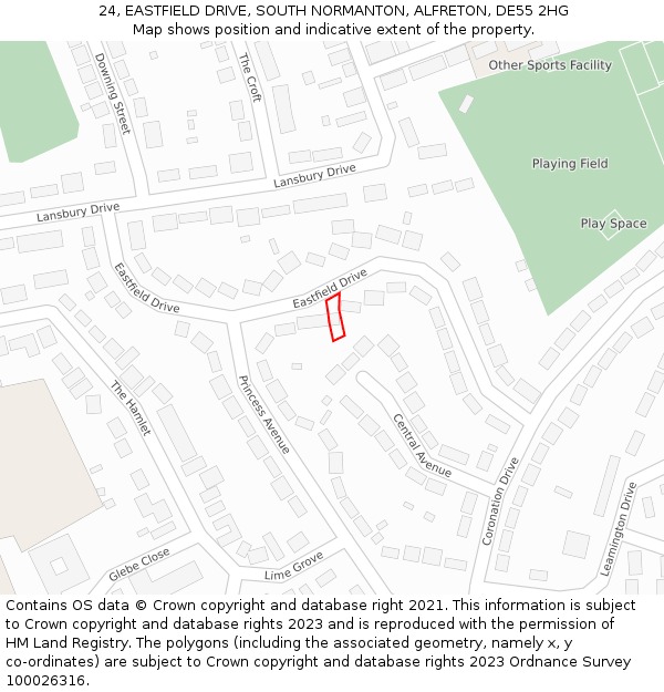 24, EASTFIELD DRIVE, SOUTH NORMANTON, ALFRETON, DE55 2HG: Location map and indicative extent of plot