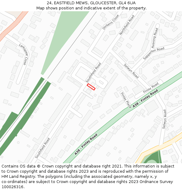 24, EASTFIELD MEWS, GLOUCESTER, GL4 6UA: Location map and indicative extent of plot