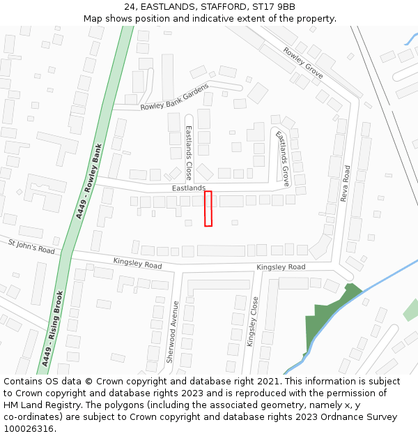 24, EASTLANDS, STAFFORD, ST17 9BB: Location map and indicative extent of plot