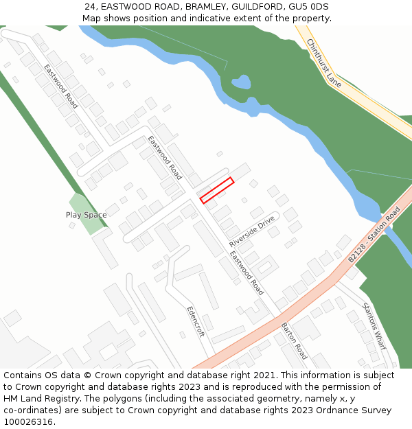 24, EASTWOOD ROAD, BRAMLEY, GUILDFORD, GU5 0DS: Location map and indicative extent of plot