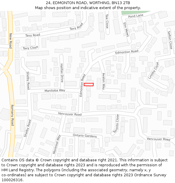 24, EDMONTON ROAD, WORTHING, BN13 2TB: Location map and indicative extent of plot