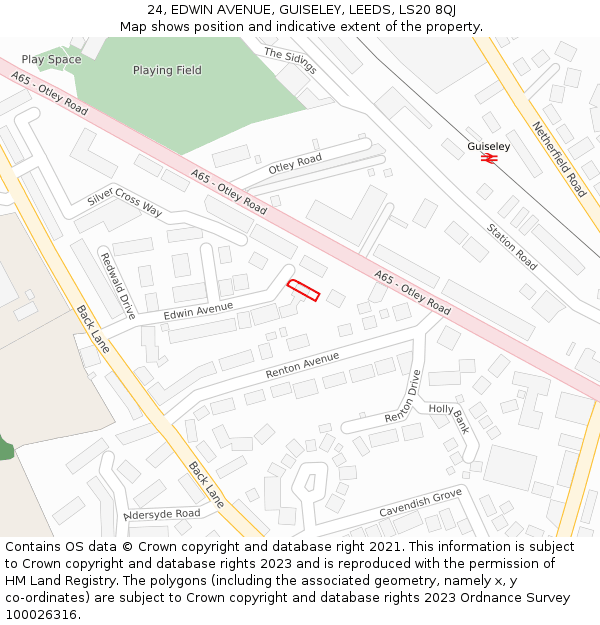 24, EDWIN AVENUE, GUISELEY, LEEDS, LS20 8QJ: Location map and indicative extent of plot