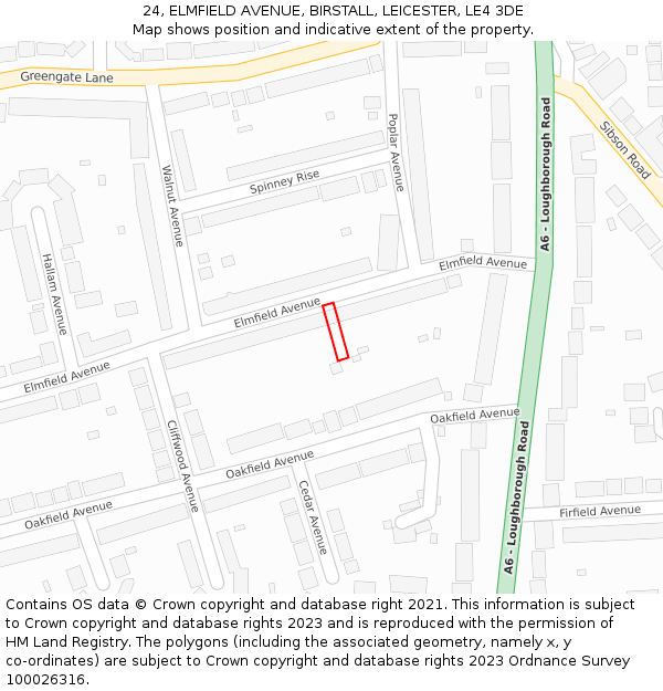 24, ELMFIELD AVENUE, BIRSTALL, LEICESTER, LE4 3DE: Location map and indicative extent of plot