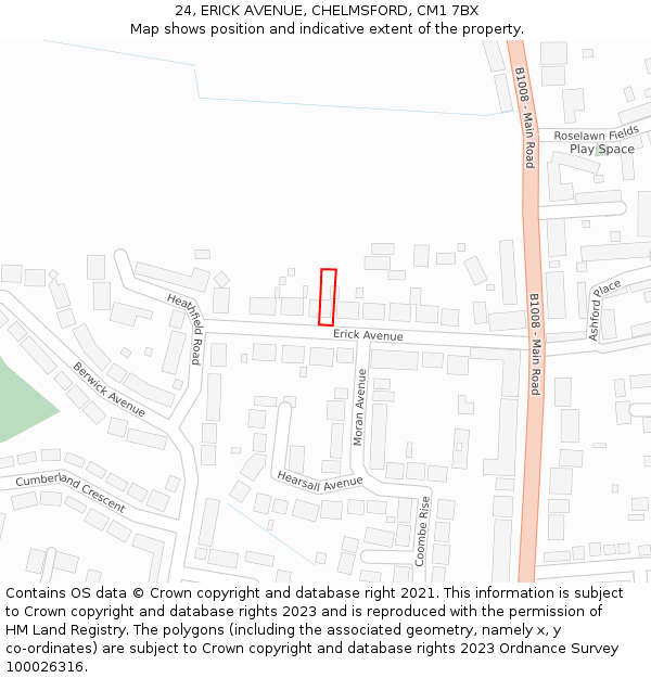 24, ERICK AVENUE, CHELMSFORD, CM1 7BX: Location map and indicative extent of plot